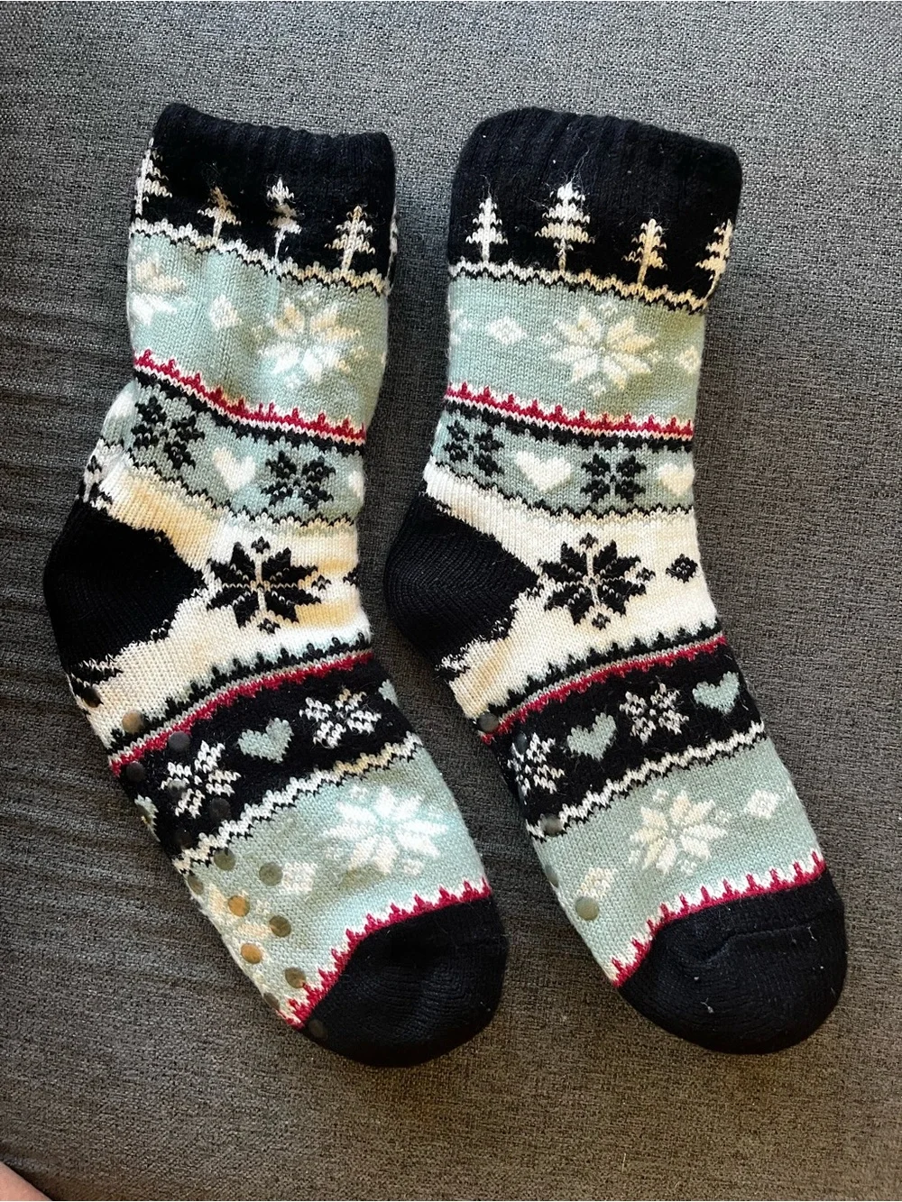 Cozy Fair Isle Slipper Socks 7-11 Non Slip Gripper Sherpa Fleece unisex